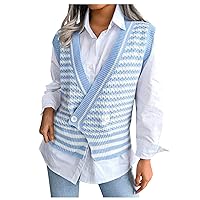 Women's Sweater Vest Plus Size V-Neck Casual Loose Knit Sweater Vest, S-L