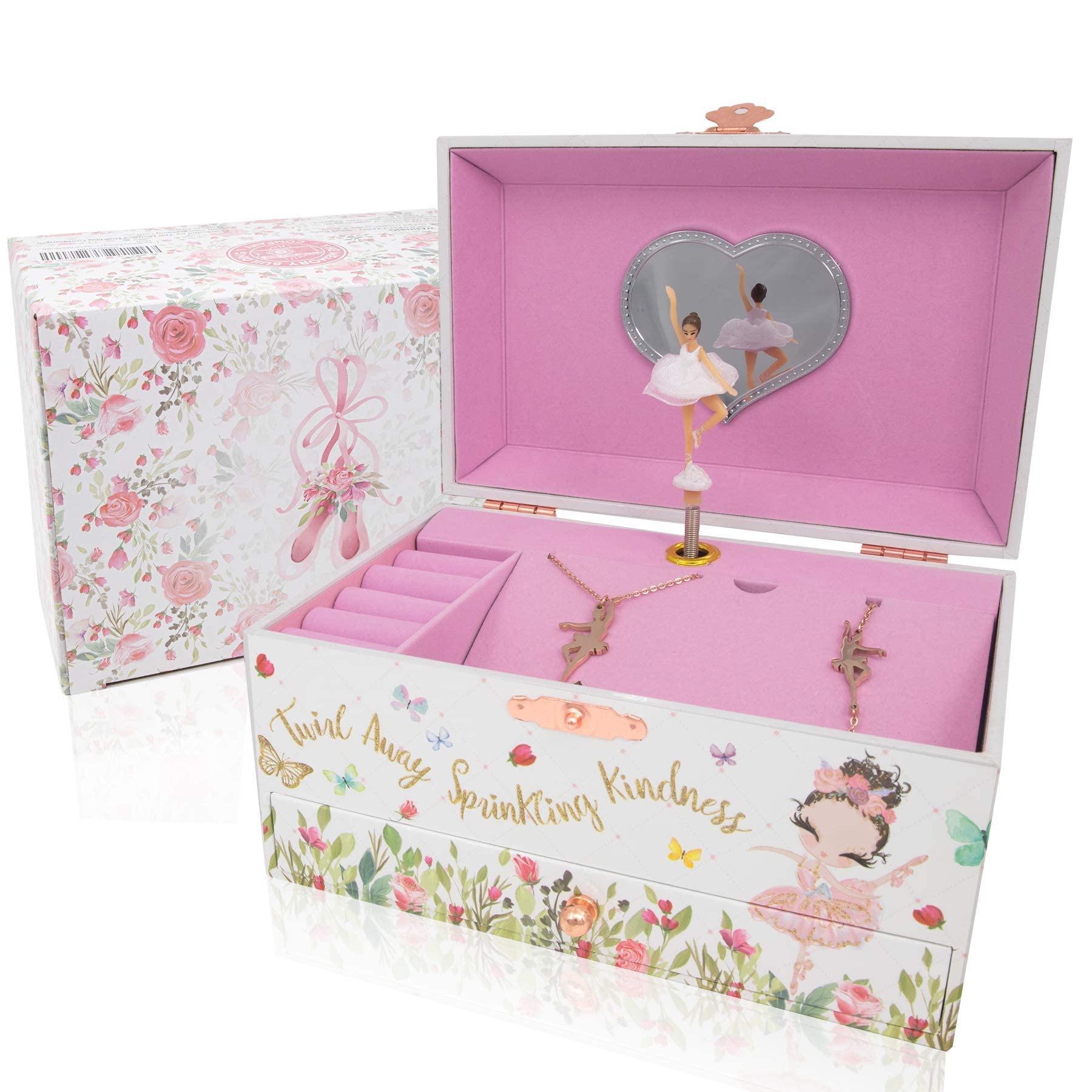 The Memory Building Company Music Box - Ballerina Jewelry Box for Girls and Boys w/Matching Necklace and Bracelet - Birthday Gifts for Girls Age 6 and Up - Stocking Stuffers