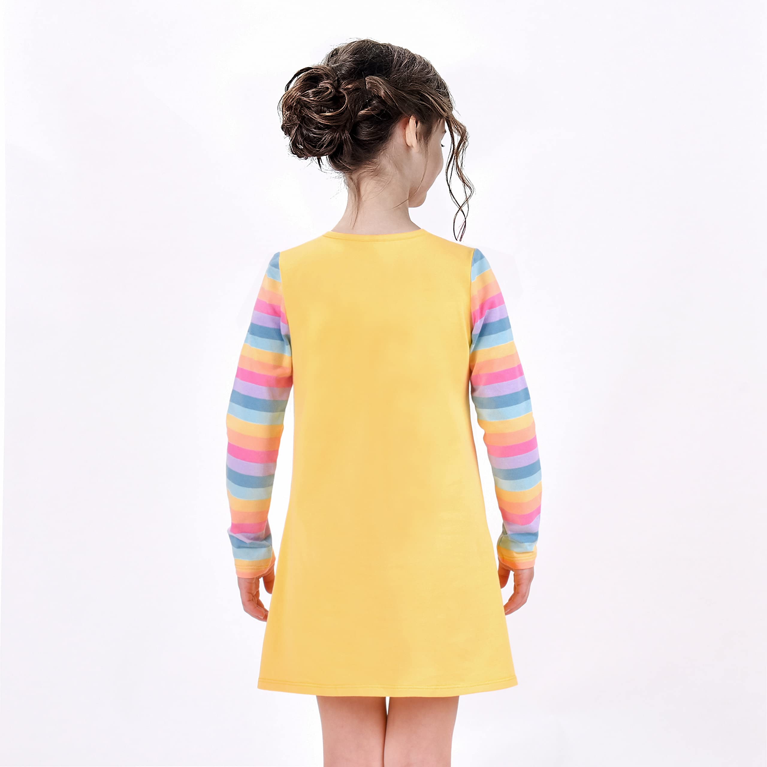 Girls Rainbow Heart Bunny Long Sleeve Pocket Dress 2 PCS Sets