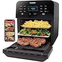 Nuwave Brio Air Fryer Oven, 15.5Qt X-Large Family Size, SS Rotisserie Basket &Skewer-Kit, Reversible Ultra Non-Stick Grill/Griddle Plate, Powerful 1800W, Integrated Smart Thermometer,Black