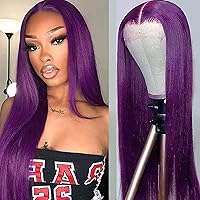 Purple Lace Front Wigs Long Straight Glueless Dark Purple Wigs Pre Plucked Ready to Wear Wigs Heat Resistant Synthetic Lace Front Wig for Black Women Natural Hairline