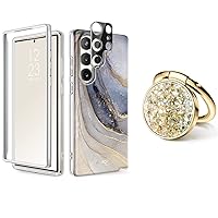 GVIEWIN Marble Bundle - Compatible with Samsung Galaxy S23 Ultra 6.8 Inch [No Built-in Screen Protector] + Phone Ring Holder (2 Items Bundle)