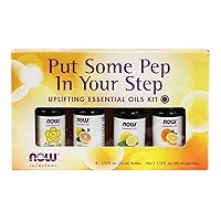 NOW Essential Oils, Put Some Pep in Your Step Uplifting Aromatherapy Kit, 4x10ml Including Orange Oil, Lemon Oil, Grapefruit Oil and Cheer Up Buttercup! OIl Blend With Child Resistant Caps