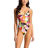 Seafolly Women's Standard V Neck One Piece with High Legline Swimsuit