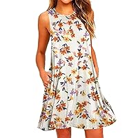 Summer Dresses for Women Beach Cover Ups Sleeveless Boho Floral Print Flowy Sundress Casual Loose Tank Dress Spring