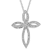 NATALIA DRAKE Curved 1/10 Cttw Cross Diamond Necklace for Women in Rhodium Plated 925 Sterling Silver