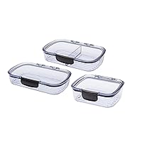 Deli Prokeeper+ Air Tight Silicone Sealed Food Storage Container Set with Clear Dry Erase Compatible Lid, (3-Piece Set))