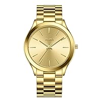 BUREI Gold Wrist Watch for Men Minimalist Analog Dress Nice Watch Stainless Steel Watchproof Quartz Watches for Men
