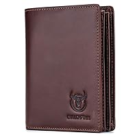 BULLCAPTAIN Large Capacity Genuine Leather Bifold Wallet/Credit Card Holder for Men with 15 Card Slots QB-027 (Brown)