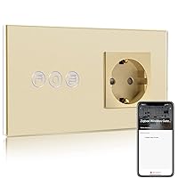 BSEED Normal Socket with Smart ZigBee Roller Shutter Switch, Intelligent Roller Shutter Switch Compatible with Alexa and Google Home, 1-Way Flush-Mounted Switch 250 V Gold (Hub Required)