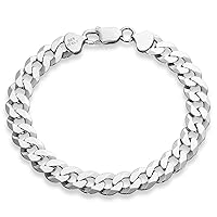 Miabella 925 Sterling Silver Italian Solid 9mm Diamond-Cut Cuban Link Curb Chain Bracelet for Men, Made in Italy