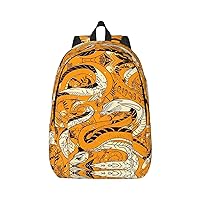 White And Yellow Snake Backpack Canvas Lightweight Laptop Bag Casual Daypack For Travel Busines Women