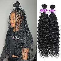 Human Braiding Hair for Boho Knotless Braids Bulk Curly Bundles Human Hair for Micro Braiding Wet and Wavy Water Wave No Weft Human Hair Extension for Box Boho Braids 100g with 2 Bundles Natural Color