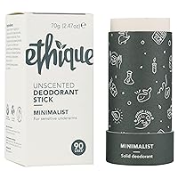 Ethique Minimalist Unscented Deodorant Stick for Men & Women - Aluminum-Free, Plastic-Free, Vegan, Cruelty-Free, Eco-Friendly, 2.47 oz (Pack of 1)