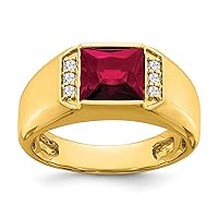 14k Square Created Synthetic Ruby and Diamond Mens Ring GLD-AMZ-RM7462-CRU-012-YA
