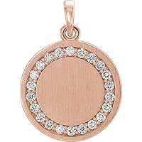 14k Rose Gold Polished 0.2 Dwt Diamond Engravable Pendant Necklace Jewelry for Women