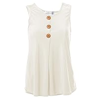 Star Vixen Women's Petite Sleeveless Button Front Flowy Tank Top with Pleated Detail