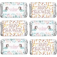 Pack of 90, Baby Shower Candy Wrappers, Mini Candy Bar Miniatures Wrappers Chocolate Bar Label Stickers for Girl Baby Shower Decor (No Candy) (Mermaid)