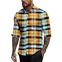 Men's Plaid Button Down Shirts Regular Fit Long Sleeve Casual Work Shirts Lapel Lightweight Outdoor Shirts Blouse