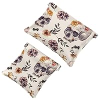 Women’s Pocket Cosmetic Bags, Waterproof Leather Makeup Bag No Zipper Self-Closing Makeup Pouch for Girls, Mini Bag for Purse - Skulls with Cute Floral Art Pattern