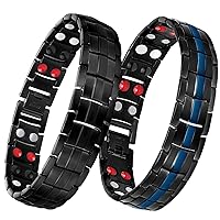 Feraco Magnetic Bracelets for Men Pain Relief Titanium Steel Double Row Strong Magnets Bracelet with Unique Blue Line, Adjustable Bracelet (pack of 2)