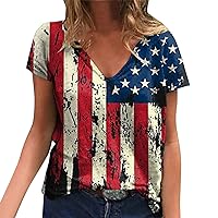 American Flag T Shirt Patriotic Shirts Women Vintage Graphic Shirt Short Sleeve USA Stars Stripes Tee Top