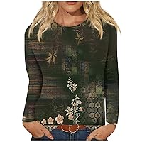 Blouses for Women Dressy Casual Sexy Round Neck Shirt Long Sleeve Printed Fall T-Shirt Tops Trendy Clothes