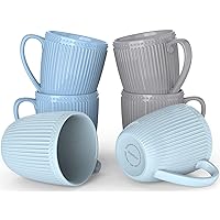 Coffee Mugs Set of 6, 16 Oz Coffee Mugs, Porcelain Mugs, Large and Easy to Grip Mug Sets, Embossed Coffee Cup Set for Coffee, Multicolor-16