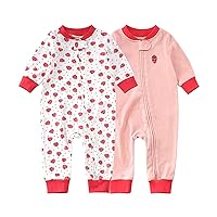 Teach Leanbh Baby 2-Pack Footless Pajamas Cotton Long Sleeve Printing 2 Way Zipper Romper Jumpsuit Sleep and Play 3-24 Months
