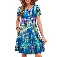 Sherosa Summer Dresses for Women 2024 Beach Floral Sundress Short Sleeve Pockets Casual Tshirt Dress