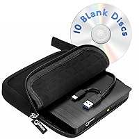 External DVD Drive USB 3.0 TYPE C Portable CD/DVD +/-RW Disk Drive DVD Player for Laptop CD/DVD ROM Burner Reader with Protective Carrying Case & 10 Blank Discs for Laptop Desktop Windows Linux Mac