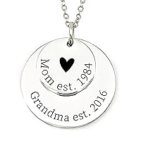 Alice Disc Personalized Mom Necklace Mom Gift Name Necklace Mother's Day Gift For Mom Personalized Name Kids Names Rose Gold Silver Stainless Alice Dates Necklace Grandma Christmas Gift ALICE-DISC