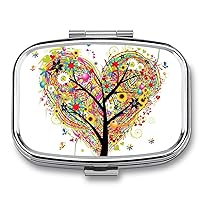 Pill Box Heart Tree Square-Shaped Medicine Tablet Case Portable Pillbox Vitamin Container Organizer Pills Holder with 3 Compartments