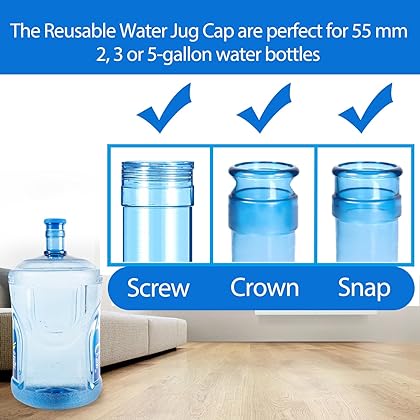 OKLGO 3 and 5 Gallon Water Jug Cap Reusable - Non-Spill 55mm Water Bottle Caps,Silicone Replacement Cap Lids Anti Splash 3 Pack