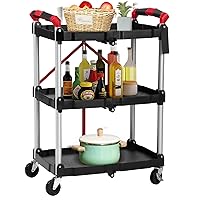 Houseware Cart, 3-Tier Multifunctional Rolling Utility Cart with with 2 Lockable Wheels,170lb Load Capacity Use for Home/Commercial/Office/Warehouse