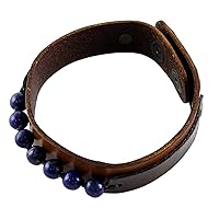 NOVICA Handmade Men's Lapis Lazuli Wristband Bracelet Leather Thai Blue Thailand Birthstone [8.75 in min L x 9.5 in max L 19 mm W] 'Rock Party'