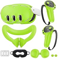 Silicone Cover Compatible with Meta/Oculus Quest 3 Accessories, VR Silicone Face Cover, VR Shell Cover,Touch Controller Grip Case,Camera Lens Protector Set(Green)