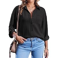 IN'VOLAND Womens Plus Size Button Down Shirt Striped Collared Shirt Long Sleeve Shirt Button Front Shirt Work Blouse Tops