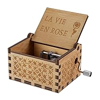 Wood La Vie En Rose Music Boxes,Carved Hand Crank Musical Box Wooden Classic Handmade Engraved Valentines Birthday Gift for Kids Boys Girls Friends (Wood-La Vie En Rose)