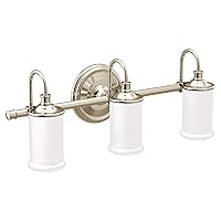 Moen YB6463NL Belfield 3-Light Dual-Mount Bath Bathroom Vanity Fixture with Frosted Glass, Polished Nickel