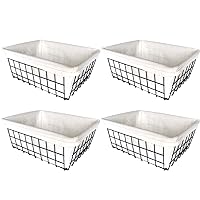 Wire Storage Baskets, 4 Pack Metal Household Organizer with 4 Pcs Fabric Liners, Refrigerator Bin with Handles, for Pantry, Shelf, Freezer, Kitchen Cabinet, Bathroom, Countertop, Closets (Black)