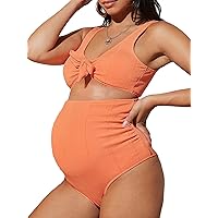 SHENHE Women's Maternity 2 Piece Swimsuits High Waisted Knot Front Prenancy Bathing Suits