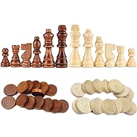 62 Pieces Wooden Checker Pieces & Chess Pieces 2 in 1 Chess Game Set Board Games Accessories Classic Wooden Chess Game Set in 2 Styles and 2 Colors
