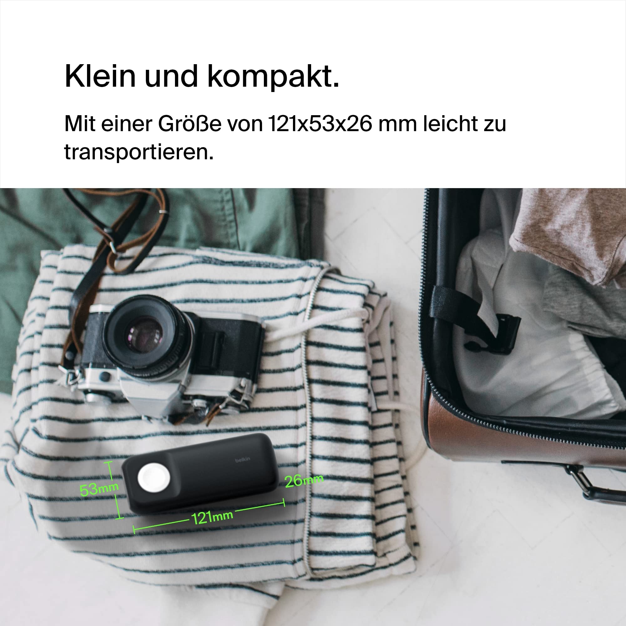 Belkin schnelles kabelloses Ladegerät Apple Watch Powerbank 10K mit 30-cm-USB-C/USB-C-Kabel, 33 % schnelleres Laden der Apple Watch Ultra 8/7 und des iPhone 14/13, 20 W USB-C Power Delivery – Schwarz