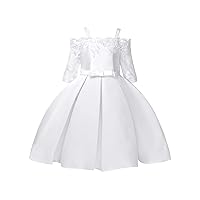 CHICTRY Kids Flower Girls Elegant Satin Wedding Dress Floral Lace Embroidery Holiday Pageant Party Ball Gown