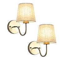 LASENCHOO Gold Wall Sconces Set of Two, Modern Sconces Wall Lighting Vintage Wall Light Fixtures with Fabric Lampshade, Bedside Wall Lamps for Bedroom Living Room Hallway Entryway
