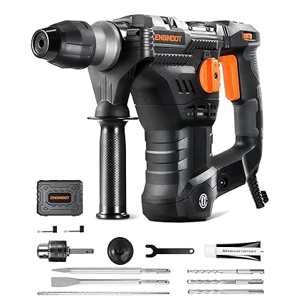ENGiNDOT 1-1/4 Inch SDS-Plus Rotary Hammer Drill, 12.5 Amp 4350 BPM 900 RPM 4 Modes 7 JOULES Heavy Duty Hammer Drill with Safety Clutch, Drill Chuck - TRH01A
