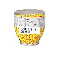 3M Ear Plugs, 500 Pair/Refill Bottle for One Touch Dispenser, E-A-Rsoft SuperFit 391-1254, Uncorded, Disposable, Foam, NRR 33, Drilling, Grinding, Machining, Sawing, Sanding, Welding, Yellow/Red