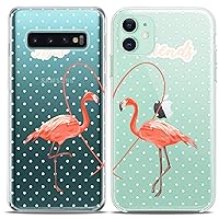 Matching Couple Cases Compatible for Samsung S23 S22 Ultra S21 FE S20 Note 20 S10e A50 A11 A14 Pink Flamingo Polka Dot Girls Women Gift Best Friend Cute Mate BFF Silicone Pair Love Cover Clear