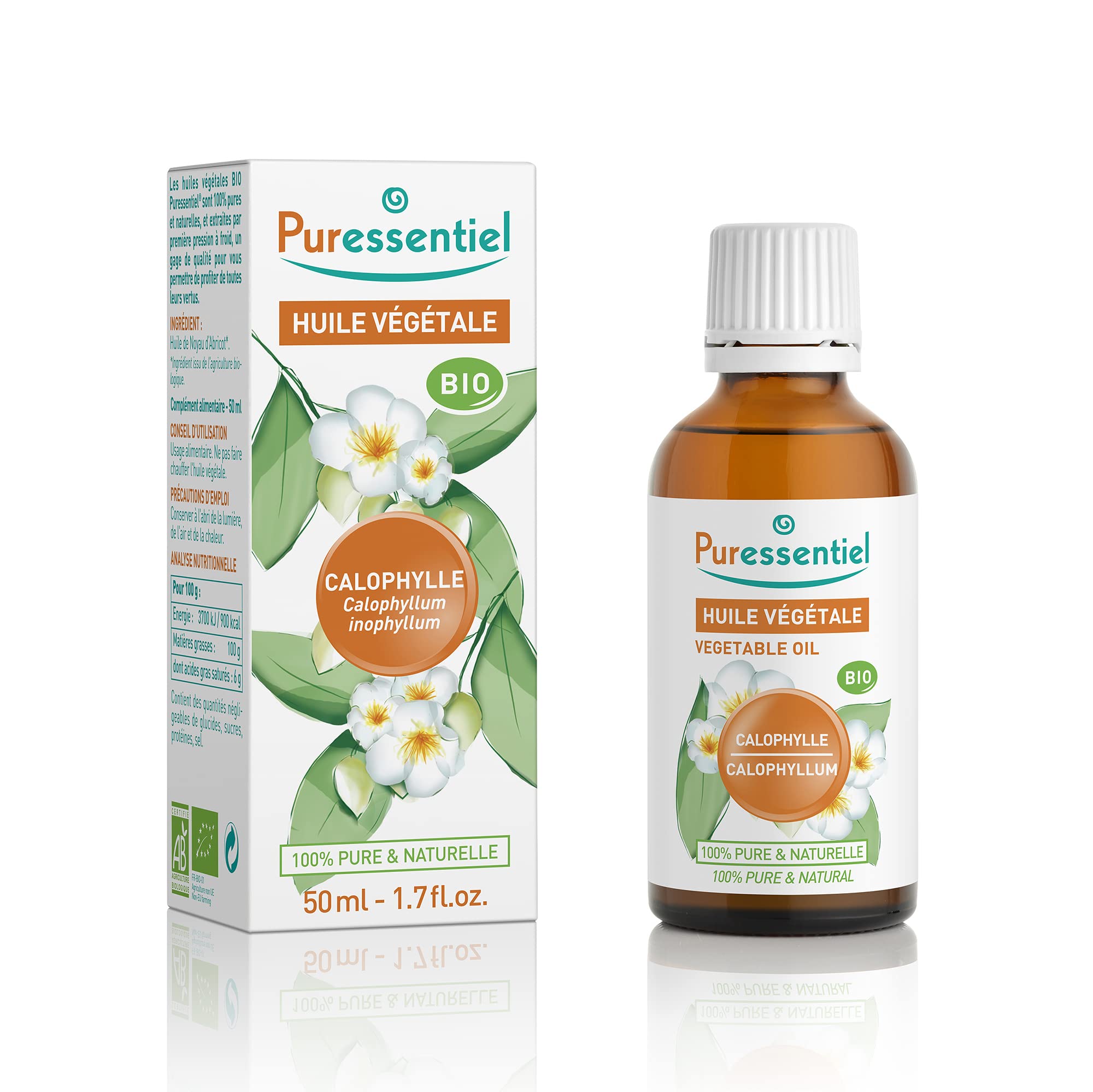 Puressentiel Organic Carrier Oil - Pure, Natural, and Organically Made - Beneficial Blend of Vegetable Oil and Essential Oils - Facilitates Healthy Absorption of Ingredients - Calophyllum - 1.7 oz